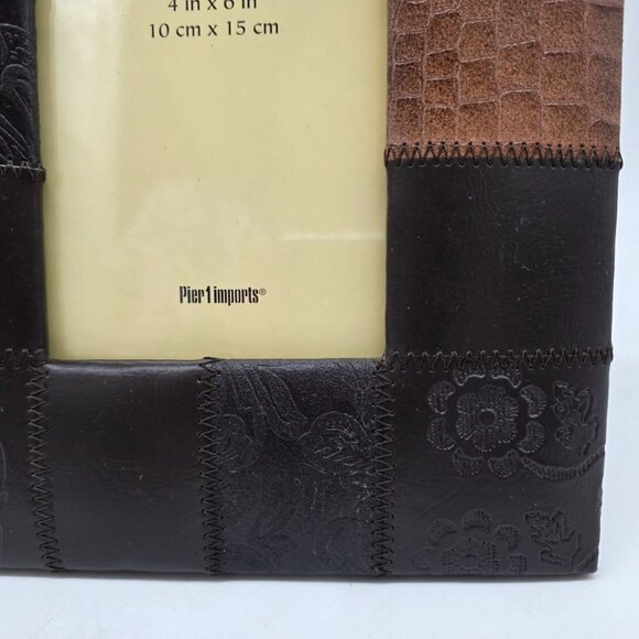 Pier 1 Imports Brown & Tan Patchwork Faux Leather Picture Frame 4"x6" - Picture 4 of 11